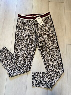 Cara Loren Leopard Print Stretch Leggings with Striped Waistband Size Large